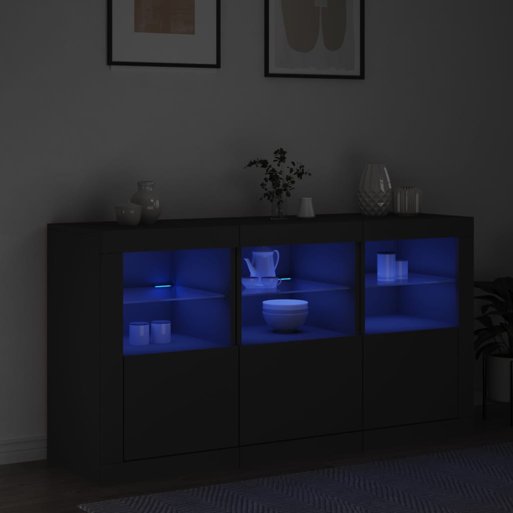 Dressoir met LED-verlichting 123x37x67 cm zwart