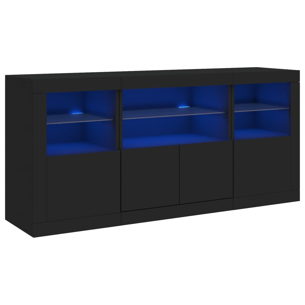 Dressoir met LED-verlichting 142,5x37x67 cm zwart