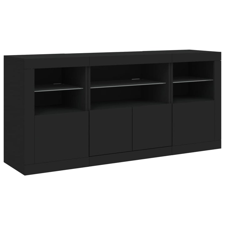 Dressoir met LED-verlichting 142,5x37x67 cm zwart