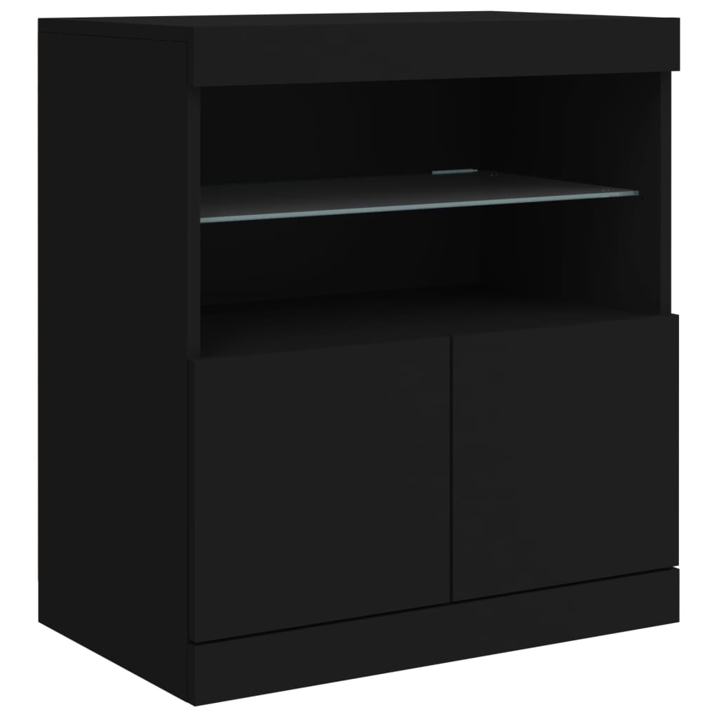 Dressoir met LED-verlichting 142,5x37x67 cm zwart