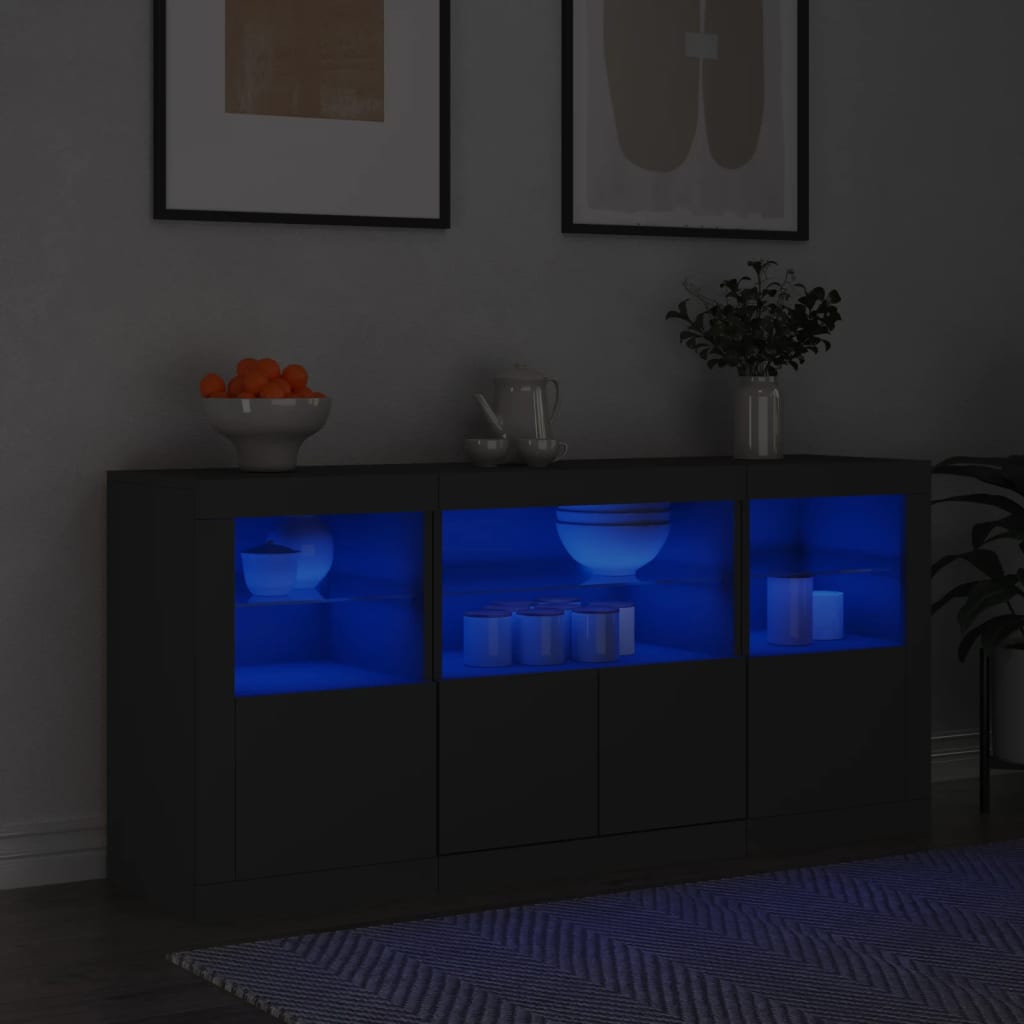 Dressoir met LED-verlichting 142,5x37x67 cm zwart