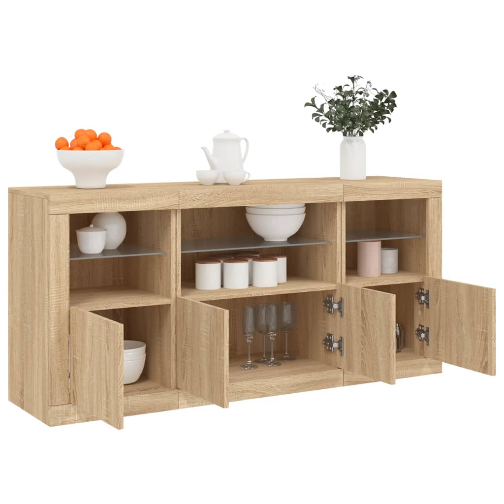 Dressoir met LED-verlichting 142,5x37x67 cm sonoma eikenkleurig