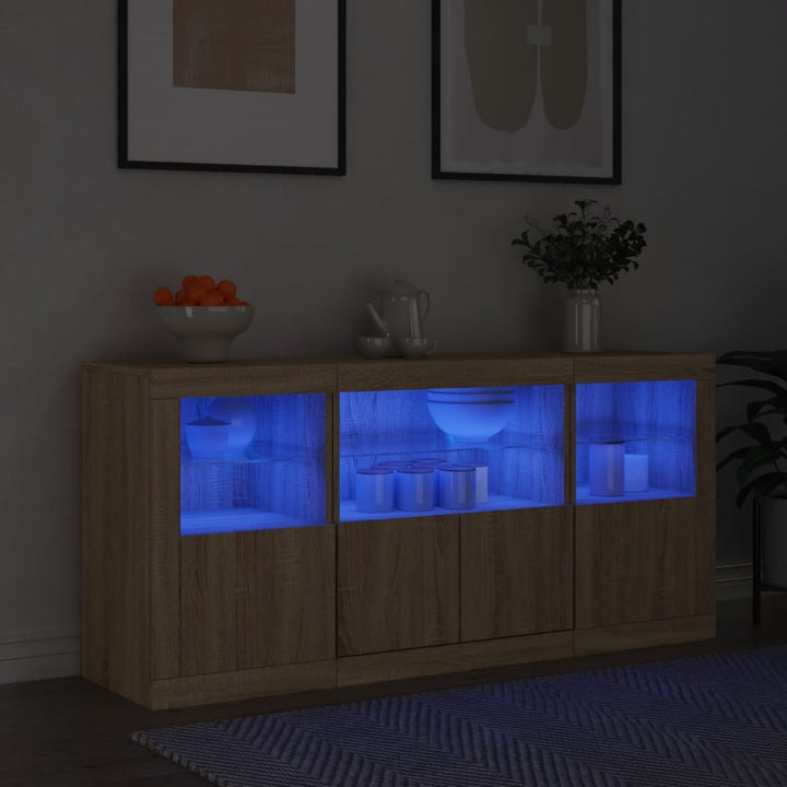 Dressoir met LED-verlichting 142,5x37x67 cm sonoma eikenkleurig