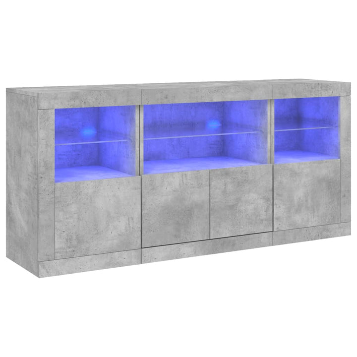 Dressoir met LED-verlichting 142,5x37x67 cm betongrijs