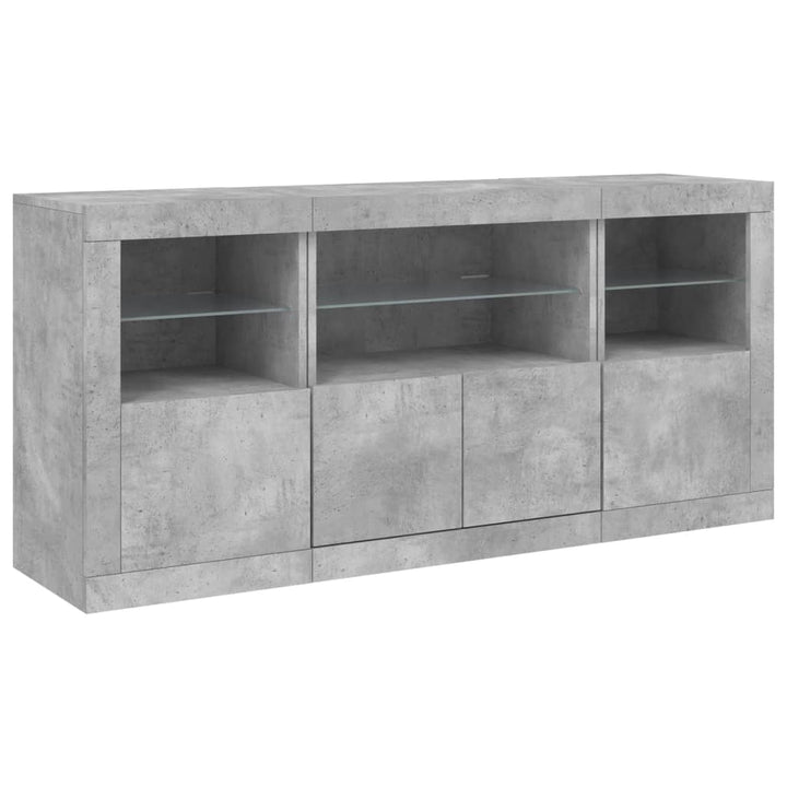 Dressoir met LED-verlichting 142,5x37x67 cm betongrijs