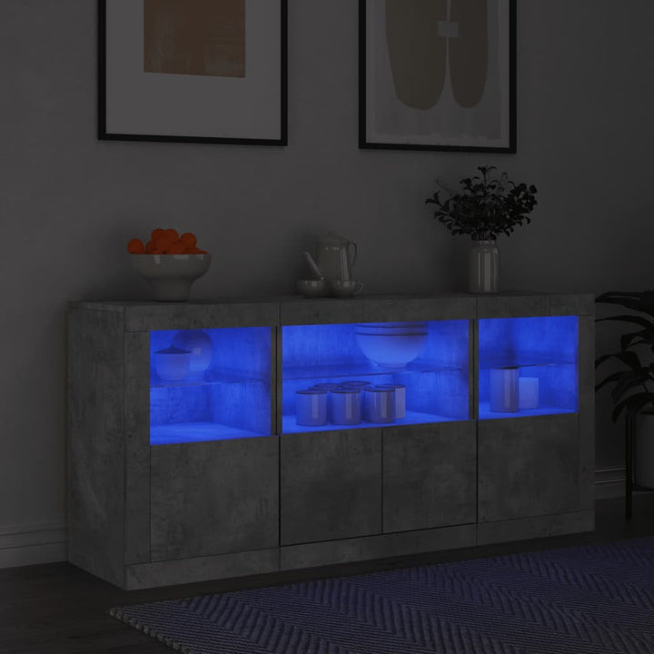 Dressoir met LED-verlichting 142,5x37x67 cm betongrijs