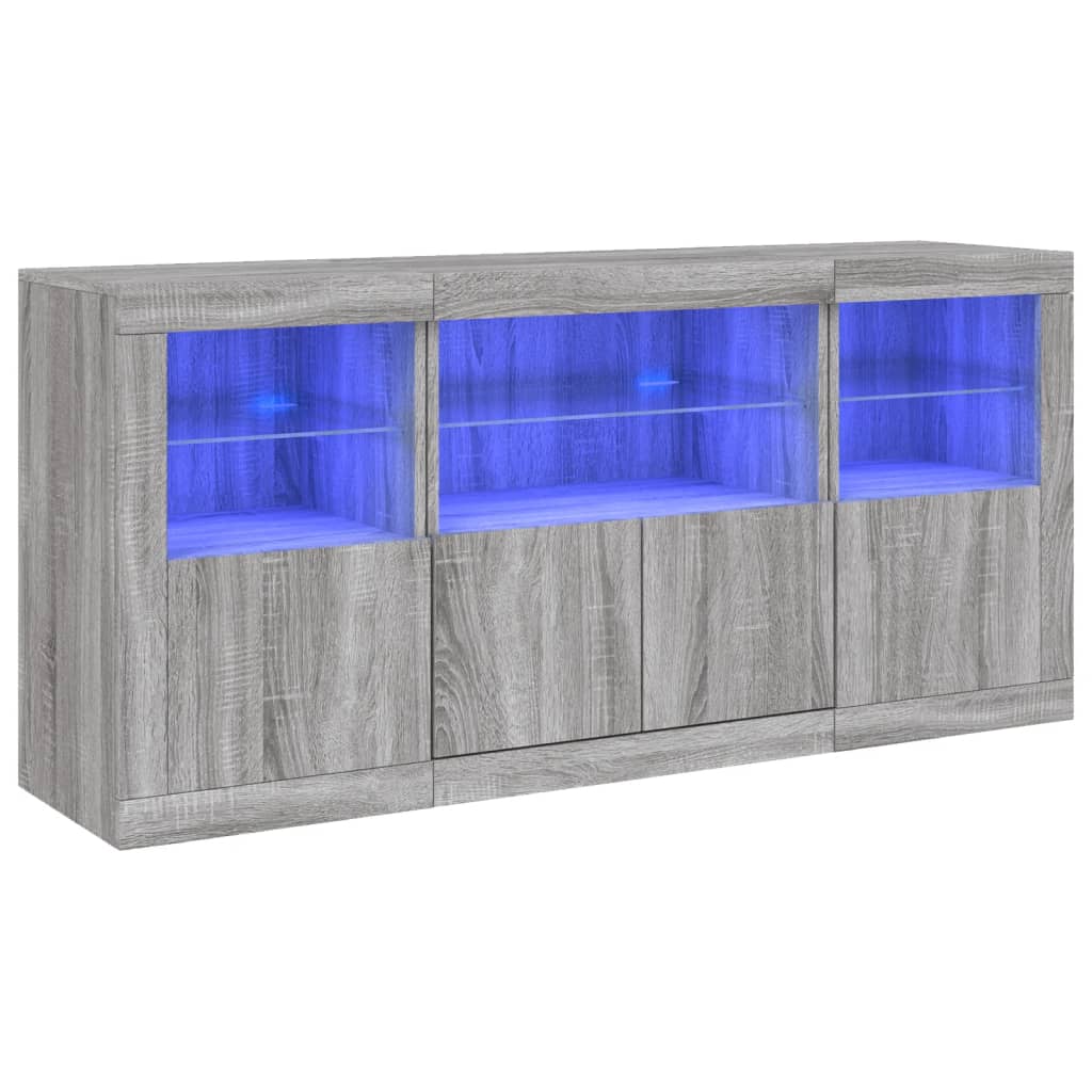 Dressoir met LED-verlichting 142,5x37x67 cm grijs sonoma