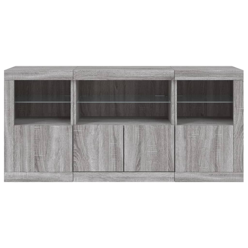 Dressoir met LED-verlichting 142,5x37x67 cm grijs sonoma