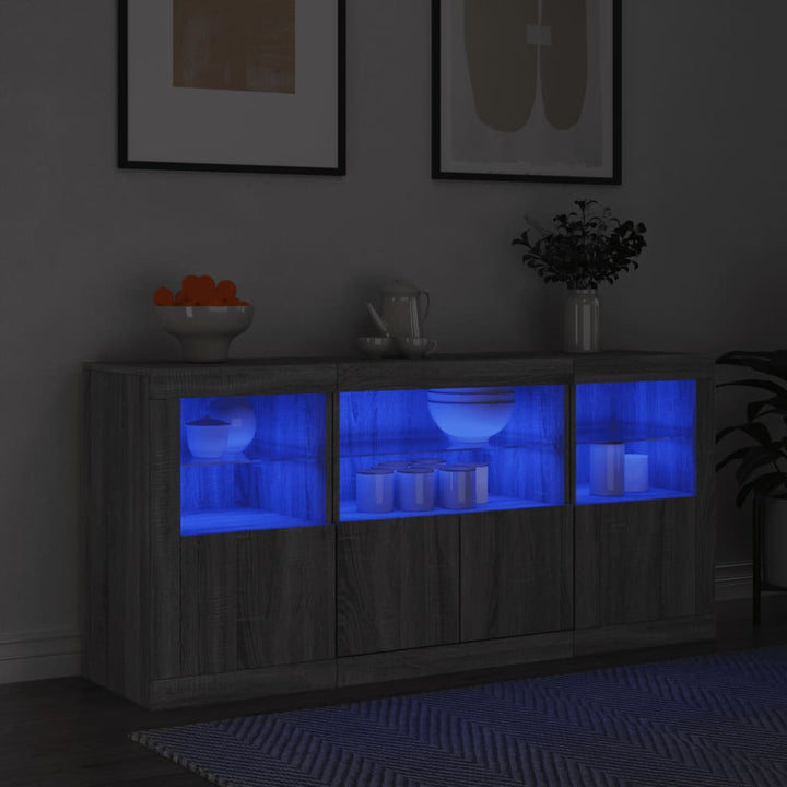 Dressoir met LED-verlichting 142,5x37x67 cm grijs sonoma