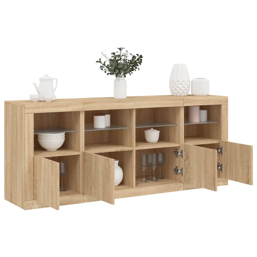 Dressoir met LED-verlichting 163x37x67 cm sonoma eikenkleurig