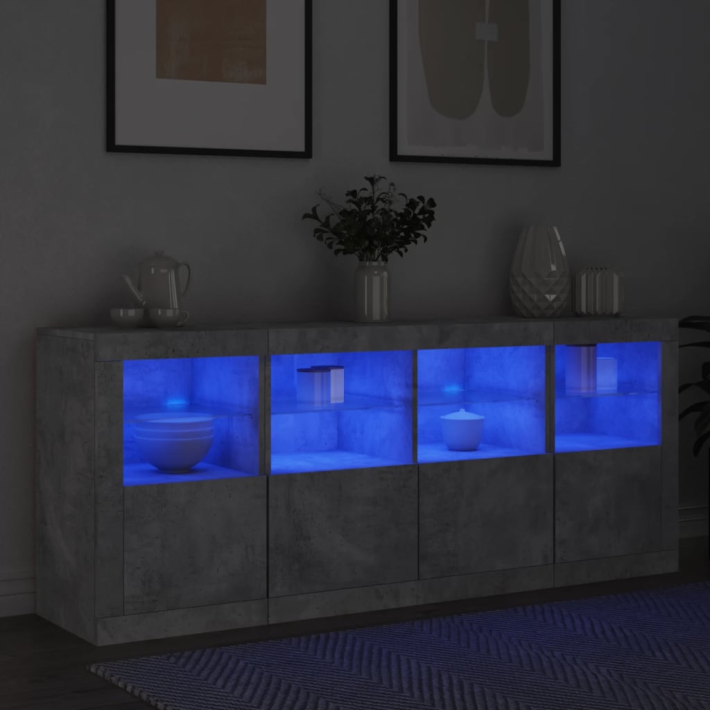 Dressoir met LED-verlichting 163x37x67 cm betongrijs