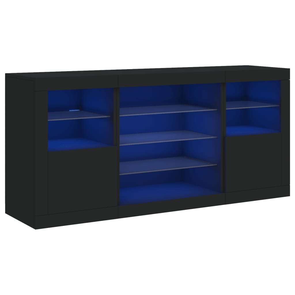 Dressoir met LED-verlichting 142,5x37x67 cm zwart