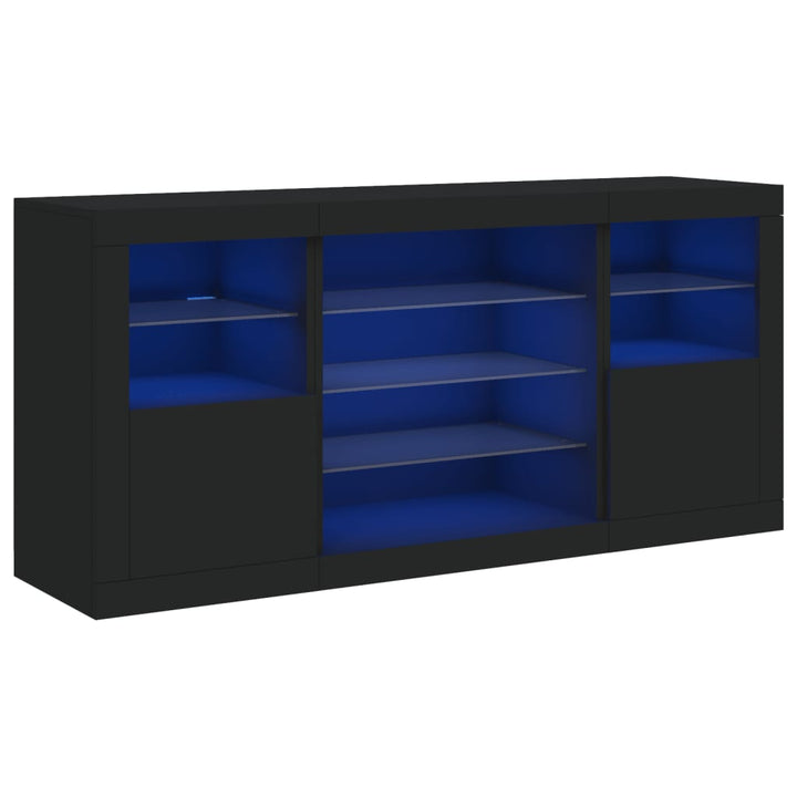 Dressoir met LED-verlichting 142,5x37x67 cm zwart