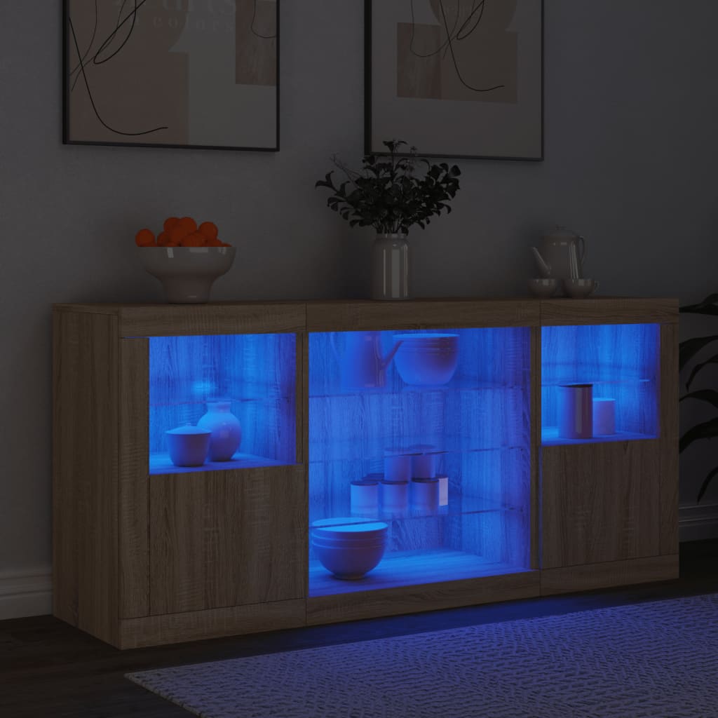 Dressoir met LED-verlichting 142,5x37x67 cm sonoma eikenkleurig