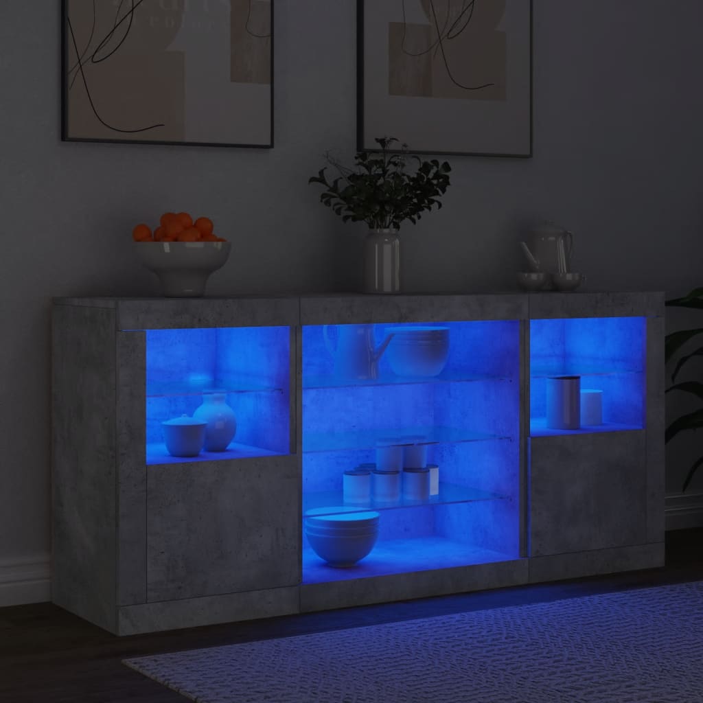 Dressoir met LED-verlichting 142,5x37x67 cm betongrijs