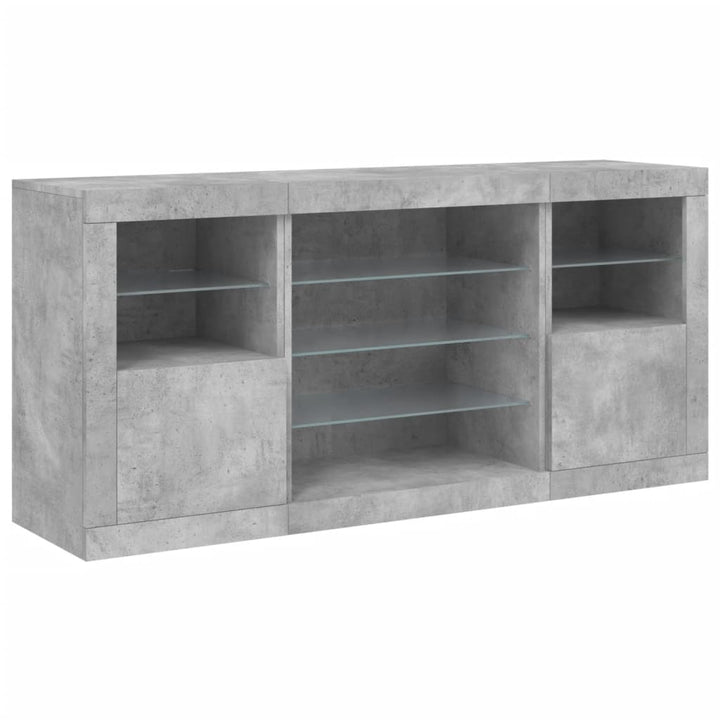 Dressoir met LED-verlichting 142,5x37x67 cm betongrijs