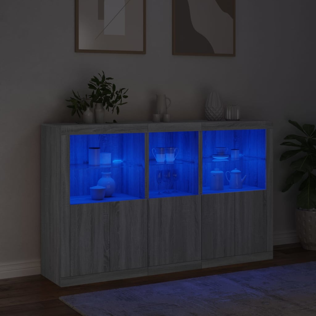 Dressoir met LED-verlichting 162x37x100 cm grijs sonoma eiken