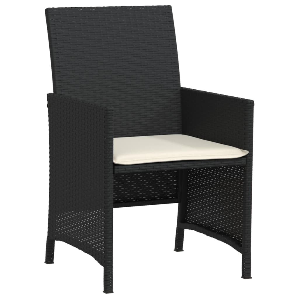 3-delige Bistroset met kussens poly rattan zwart