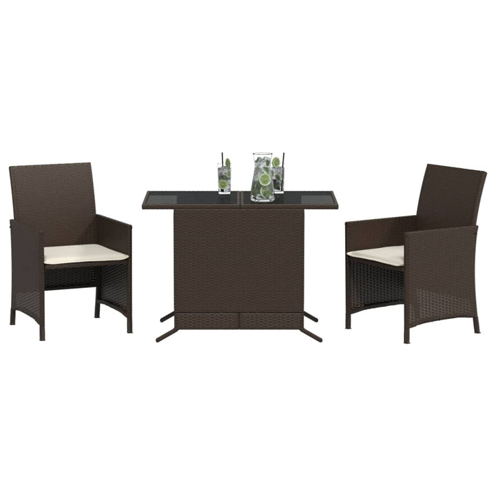 3-delige Bistroset met kussens poly rattan bruin