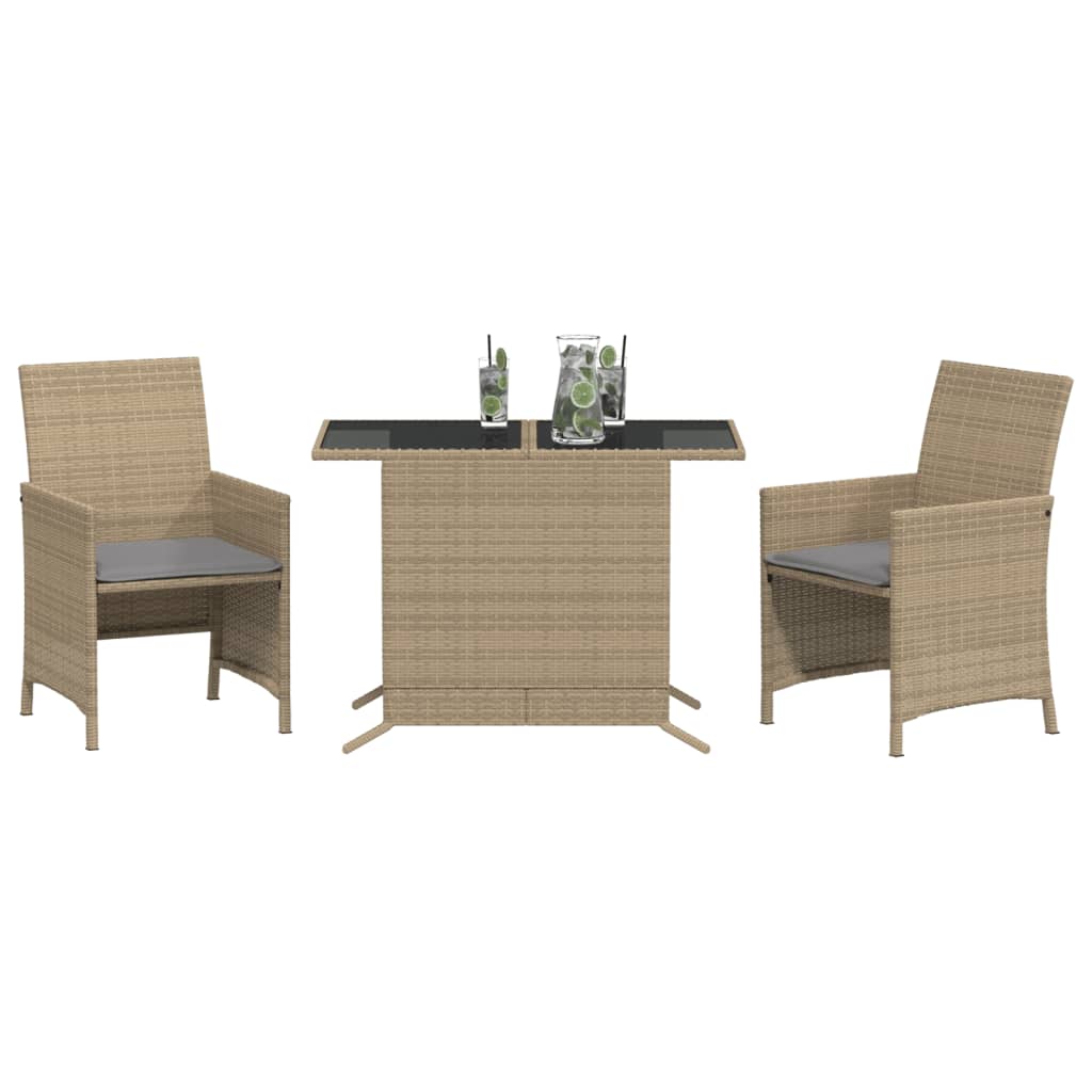 3-delige Bistroset met kussens poly rattan gemengd beige