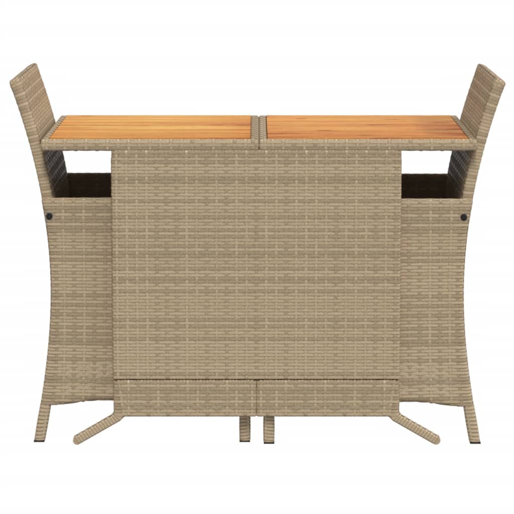 3-delige Bistroset met kussens poly rattan beige