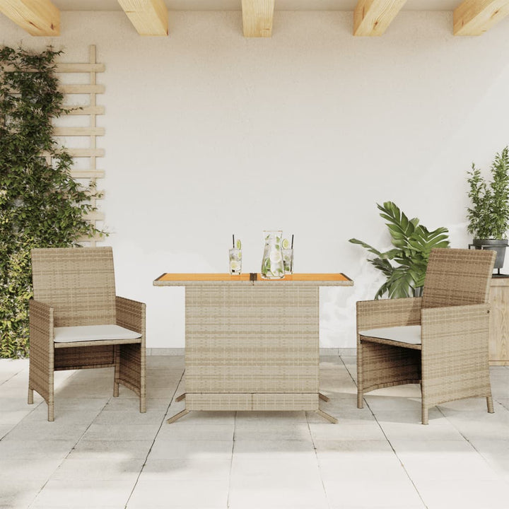 3-delige Bistroset met kussens poly rattan beige