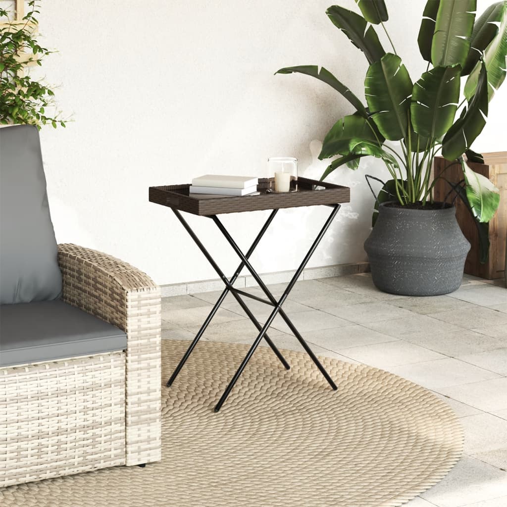 Dienbladtafel inklapbaar 65x40x75 cm poly rattan bruin