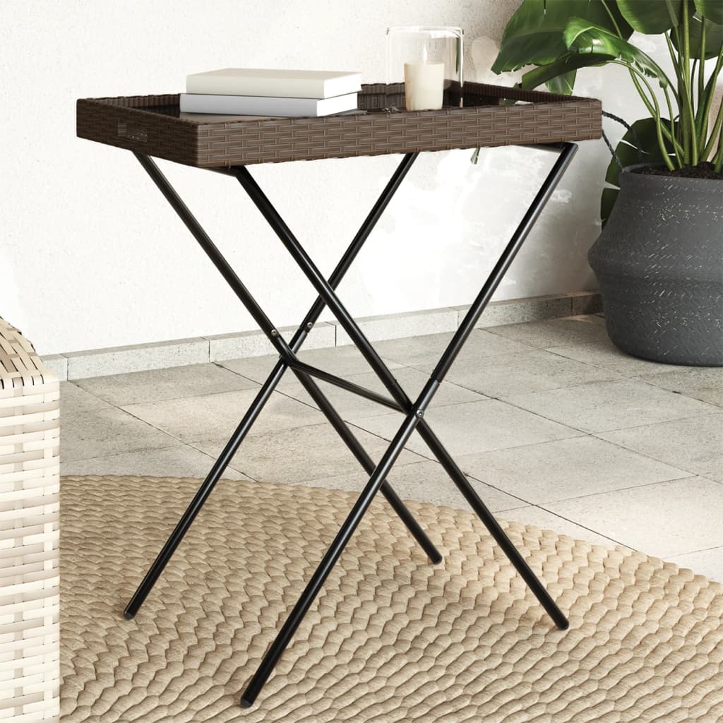 Dienbladtafel inklapbaar 65x40x75 cm poly rattan bruin