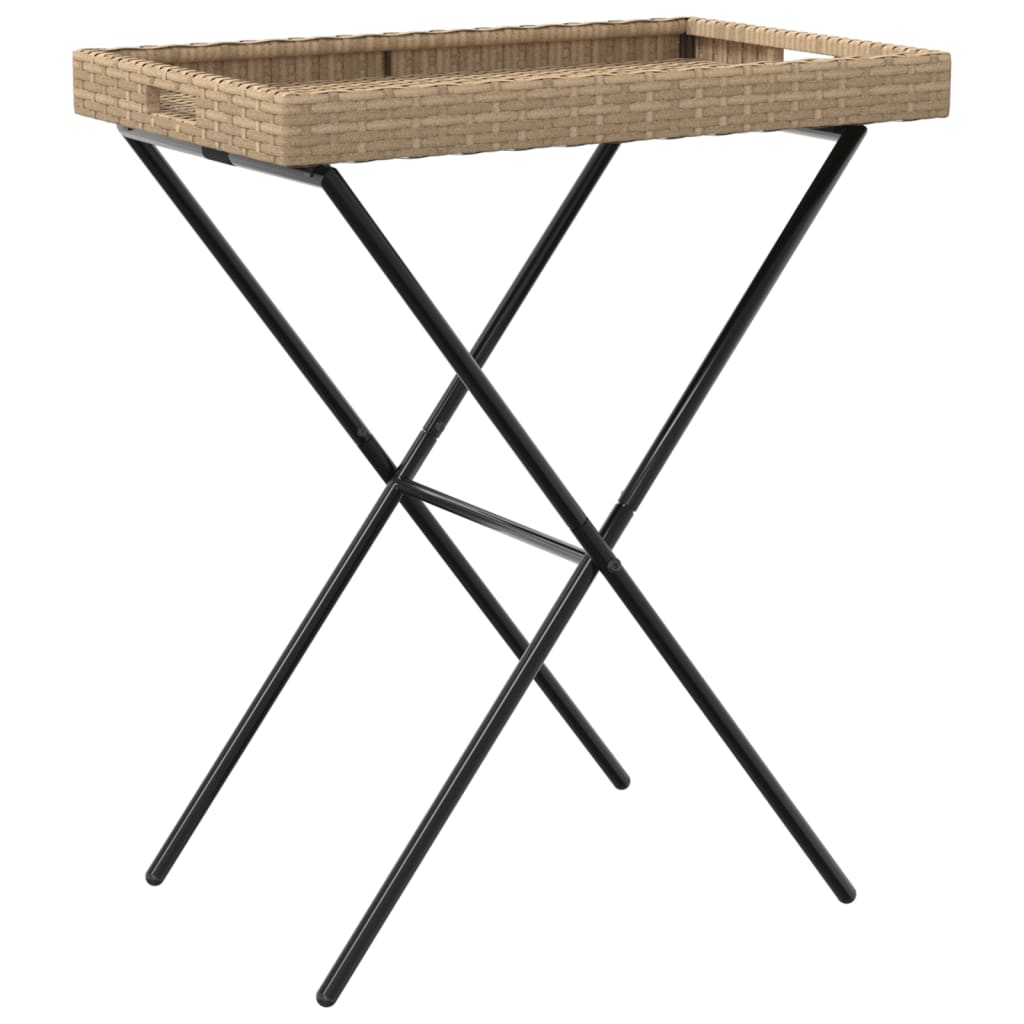 Dienbladtafel inklapbaar 65x40x75 cm poly rotan beige