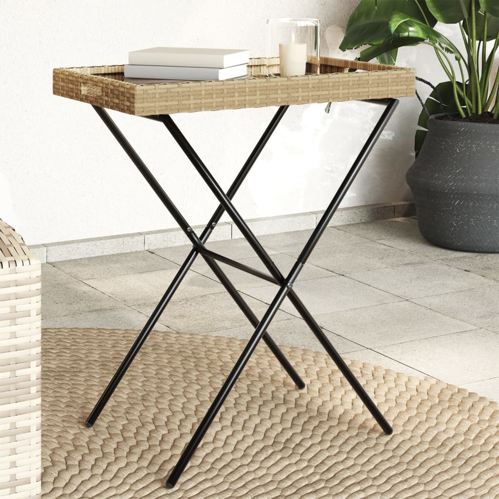 Dienbladtafel inklapbaar 65x40x75 cm poly rotan beige