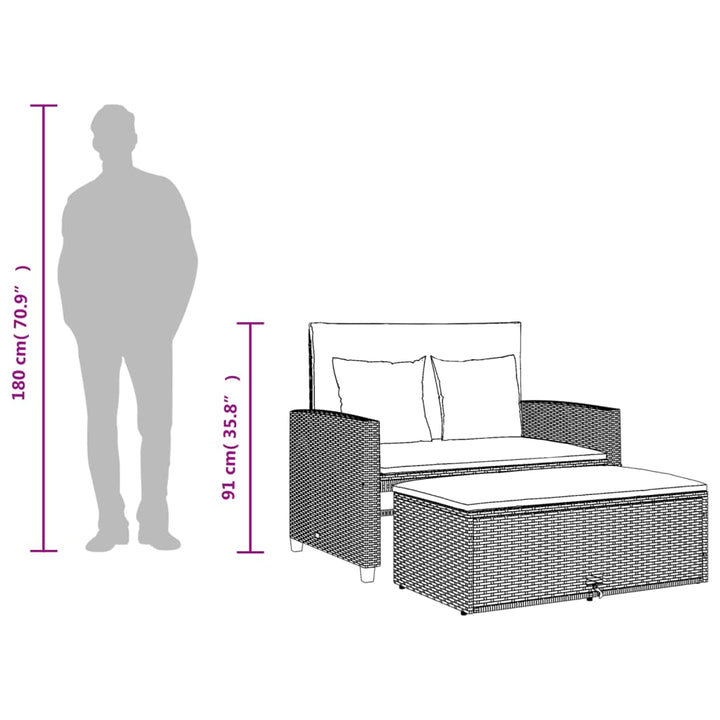 Tuinbank 2-zits met kussens poly rattan zwart