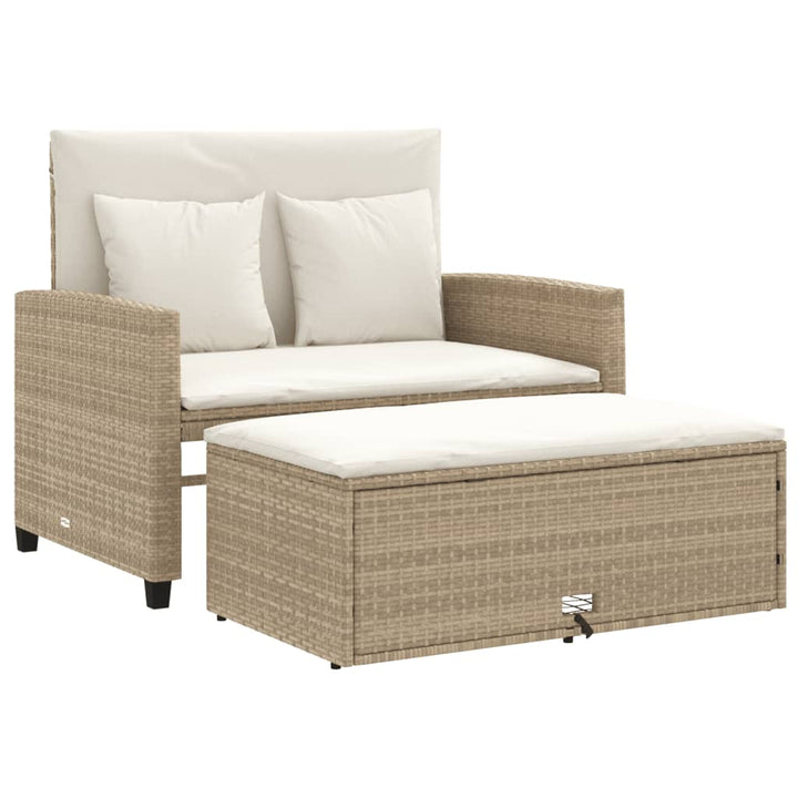 Tuinbank 2-zits met kussens poly rattan beige