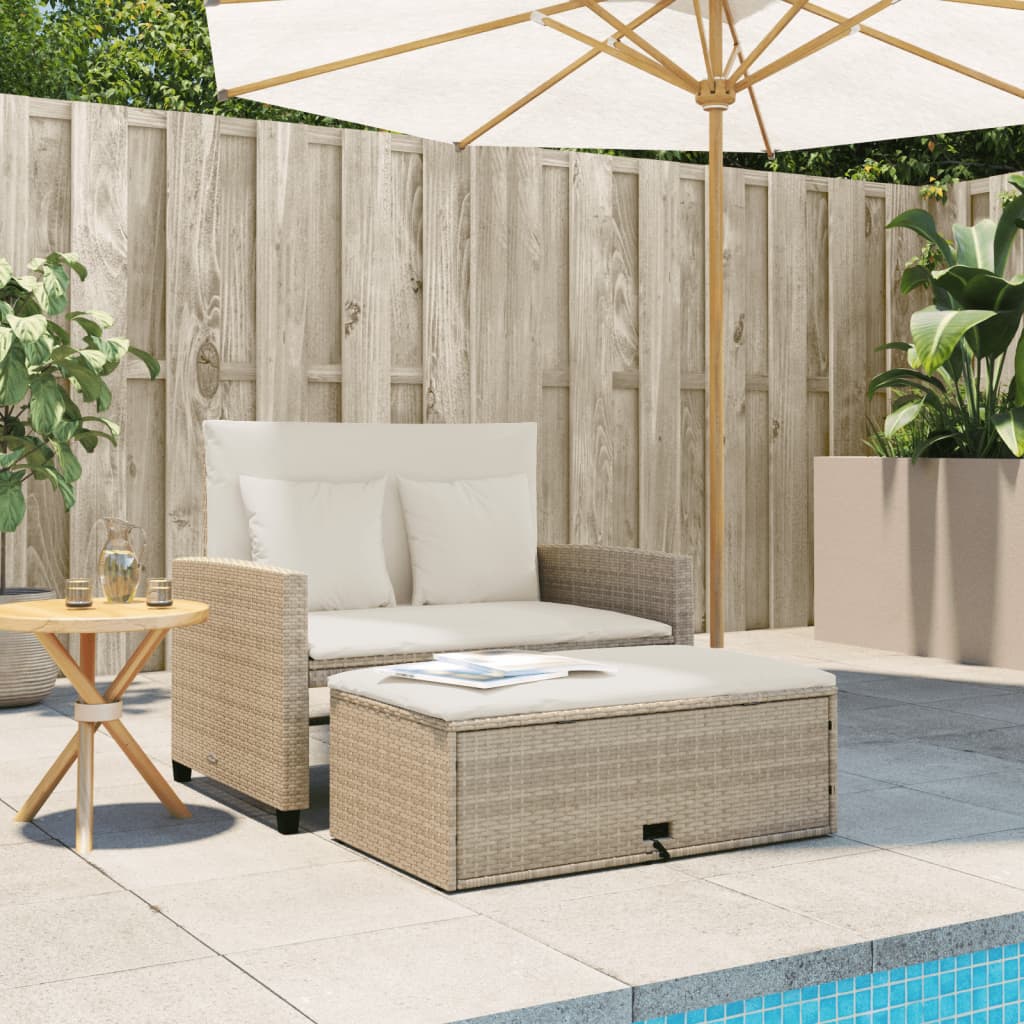 Tuinbank 2-zits met kussens poly rattan beige