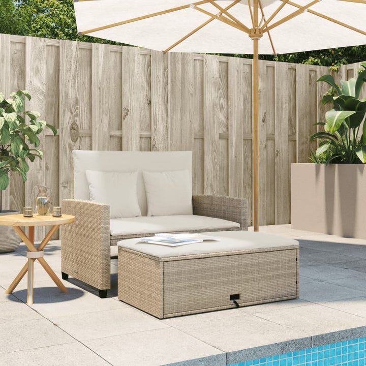 Tuinbank 2-zits met kussens poly rattan beige