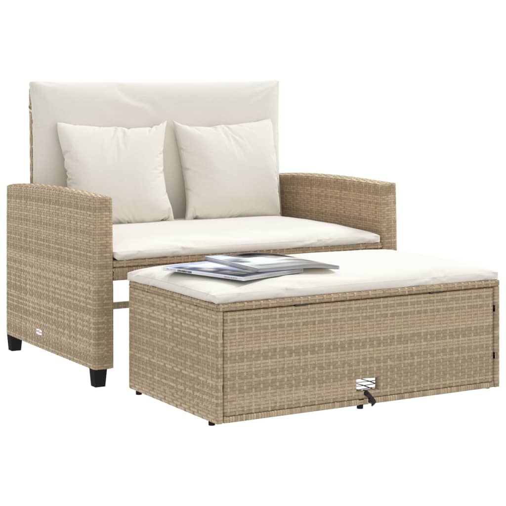 Tuinbank 2-zits met kussens poly rattan beige