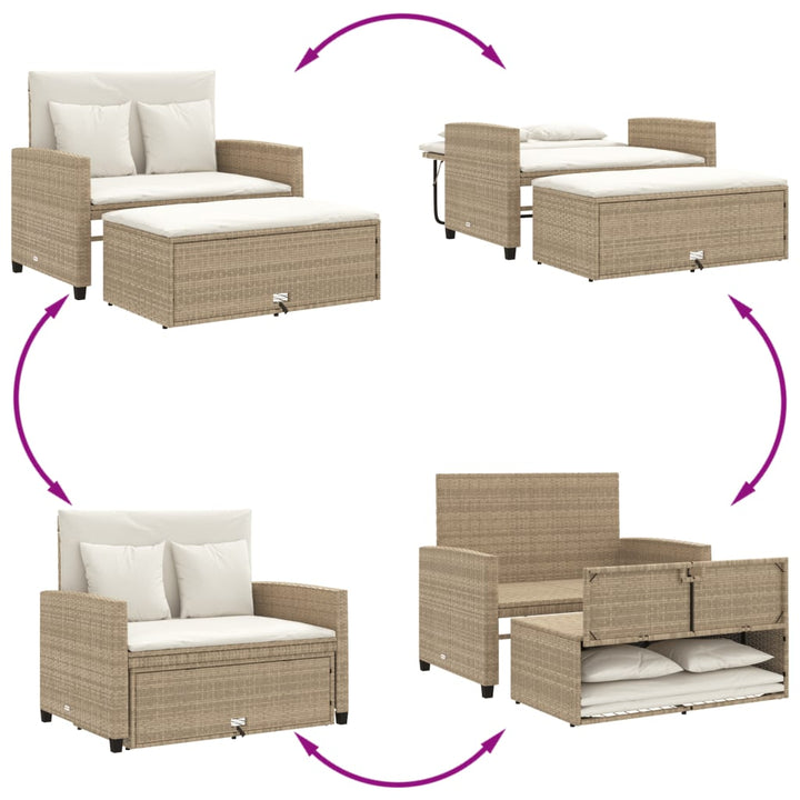 Tuinbank 2-zits met kussens poly rattan beige