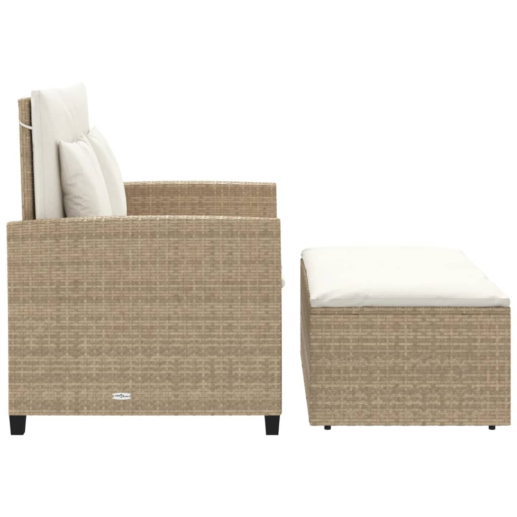 Tuinbank 2-zits met kussens poly rattan beige