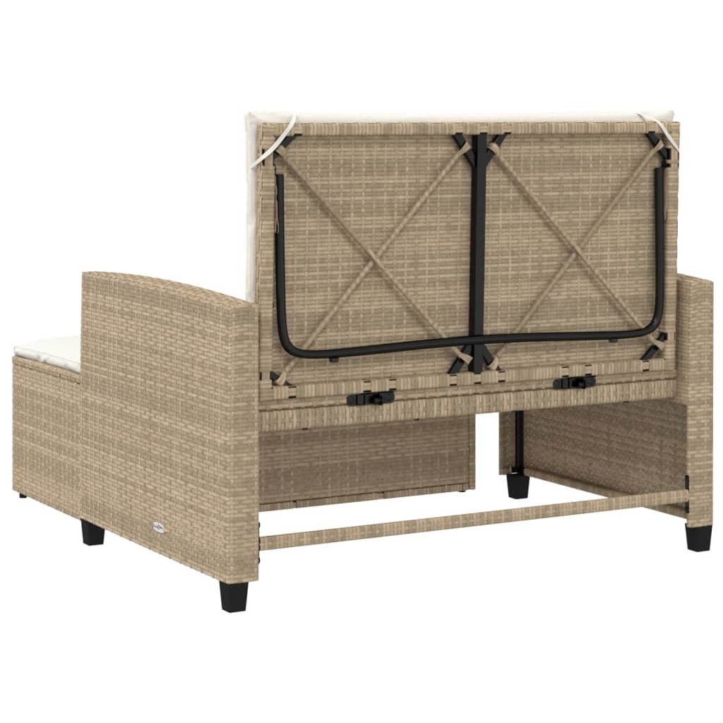 Tuinbank 2-zits met kussens poly rattan beige