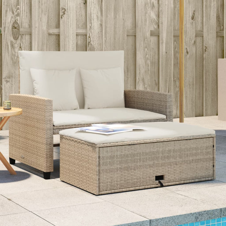 Tuinbank 2-zits met kussens poly rattan beige