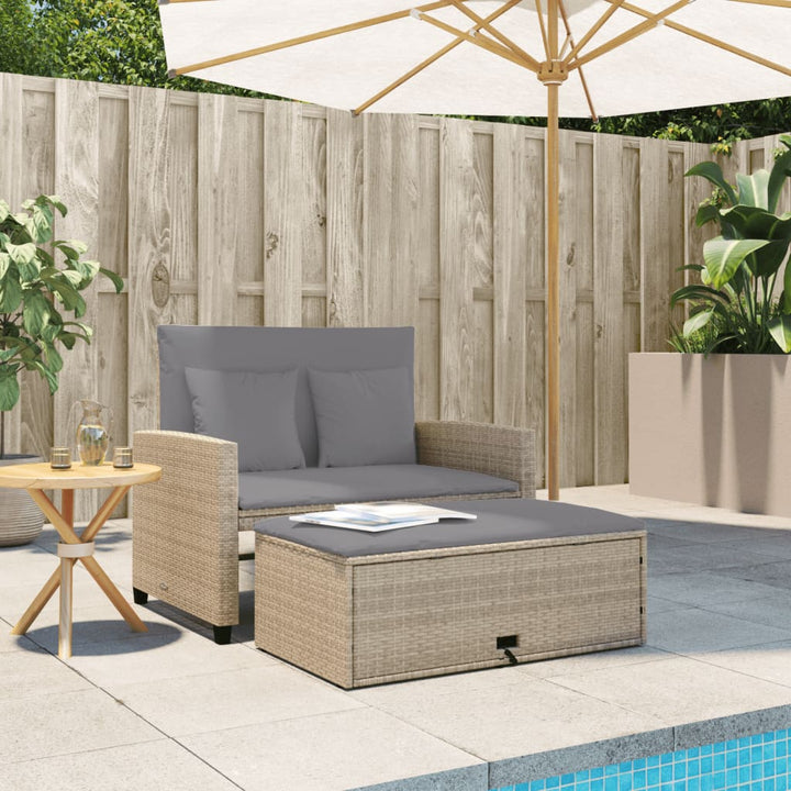 Tuinbank 2-zits met kussens poly rattan beige