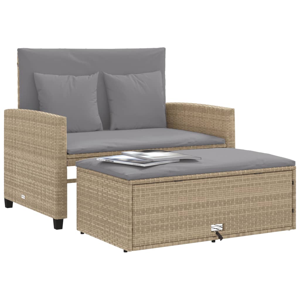 Tuinbank 2-zits met kussens poly rattan beige