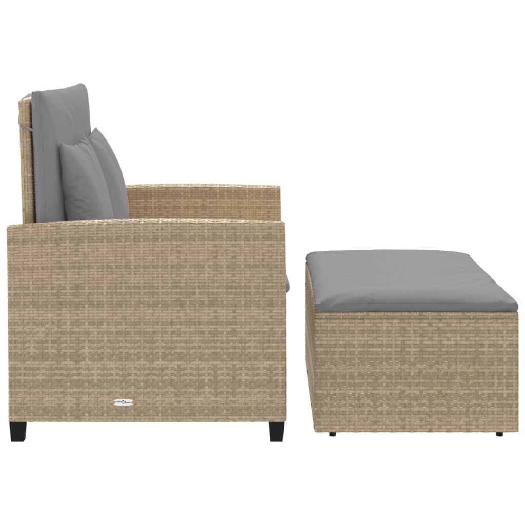 Tuinbank 2-zits met kussens poly rattan beige