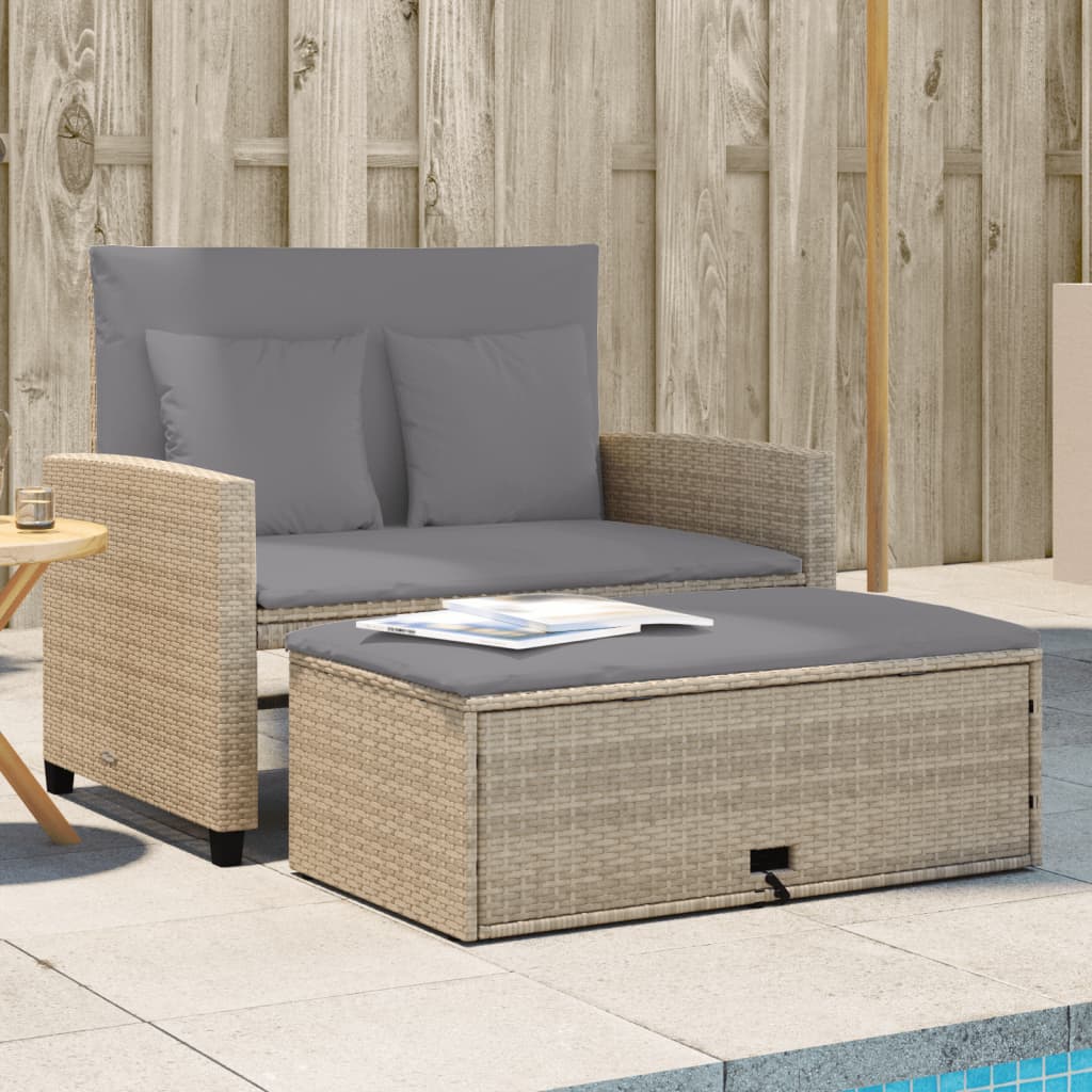 Tuinbank 2-zits met kussens poly rattan beige