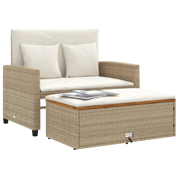 Tuinbank 2-zits met kussens poly rattan en acaciahout beige