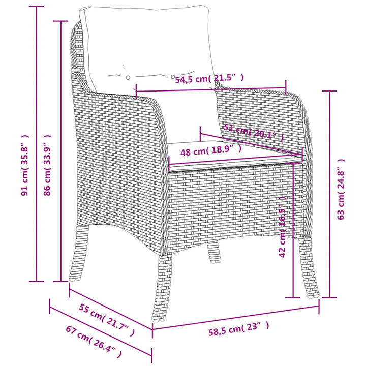 Tuinstoelen 2 st met kussens poly rattan zwart