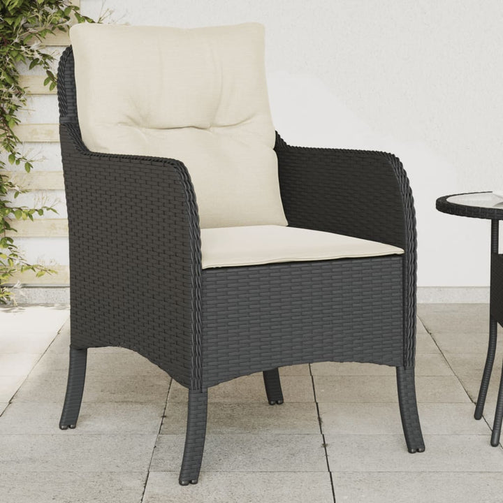 Tuinstoelen 2 st met kussens poly rattan zwart