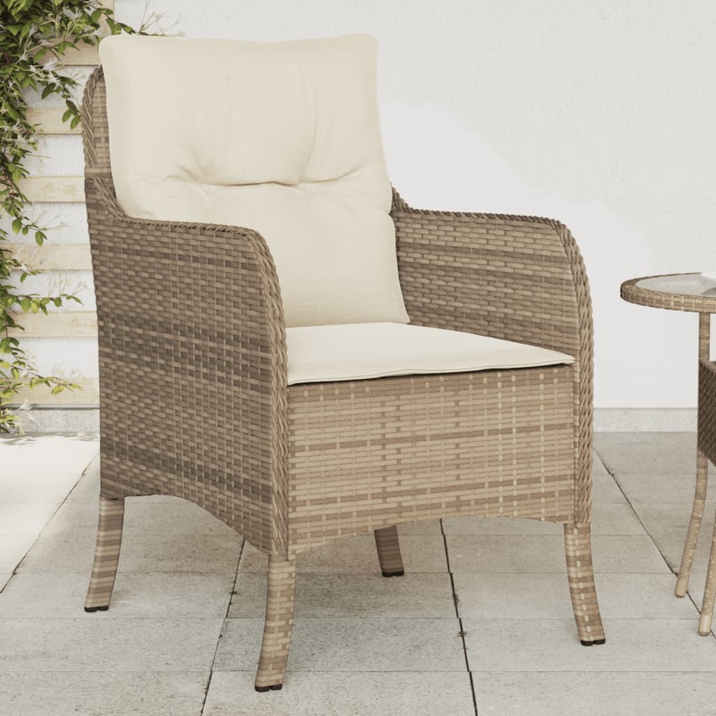 Tuinstoelen 2 st met kussens poly rattan beige