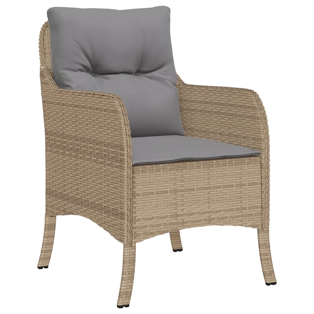 Tuinstoelen 2 st met kussens poly rattan gemengd beige