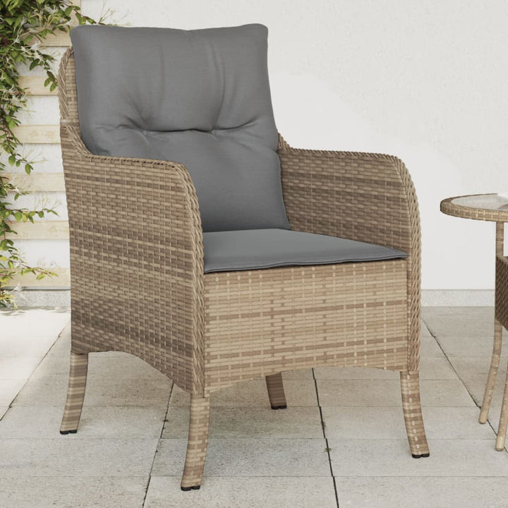 Tuinstoelen 2 st met kussens poly rattan gemengd beige