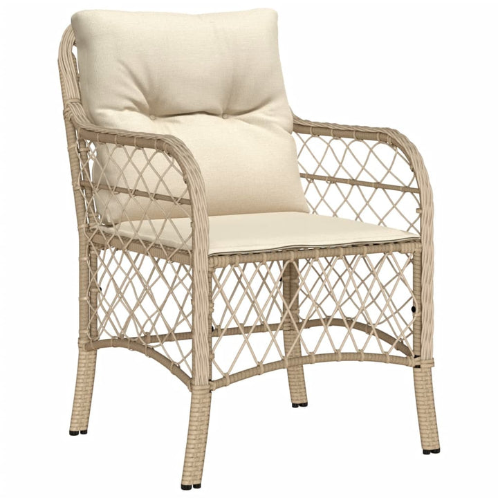 Tuinstoelen 2 st met kussens poly rattan beige